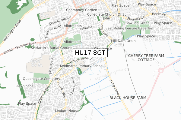 HU17 8GT map - small scale - OS Open Zoomstack (Ordnance Survey)