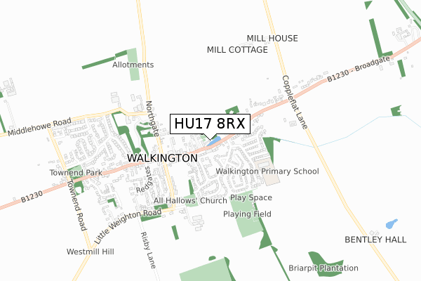 HU17 8RX map - small scale - OS Open Zoomstack (Ordnance Survey)