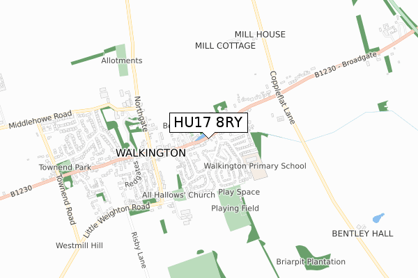 HU17 8RY map - small scale - OS Open Zoomstack (Ordnance Survey)