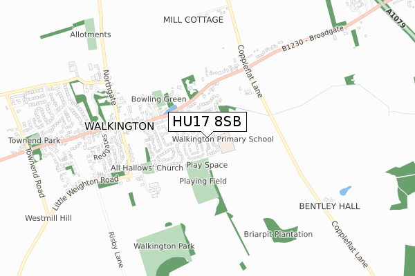 HU17 8SB map - small scale - OS Open Zoomstack (Ordnance Survey)