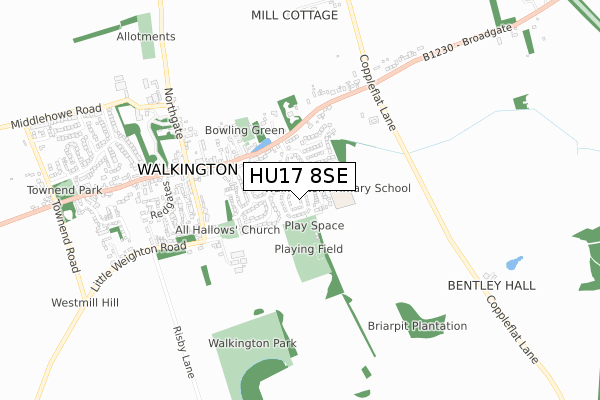 HU17 8SE map - small scale - OS Open Zoomstack (Ordnance Survey)