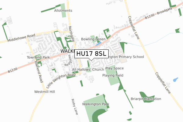 HU17 8SL map - small scale - OS Open Zoomstack (Ordnance Survey)