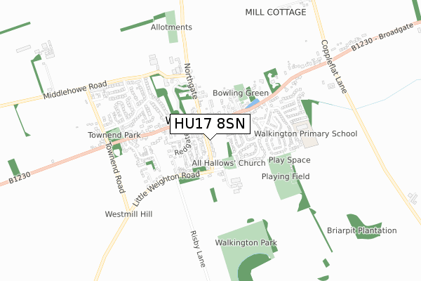 HU17 8SN map - small scale - OS Open Zoomstack (Ordnance Survey)