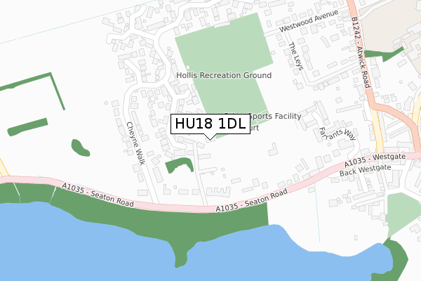 HU18 1DL map - large scale - OS Open Zoomstack (Ordnance Survey)