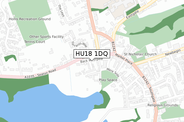 HU18 1DQ map - large scale - OS Open Zoomstack (Ordnance Survey)