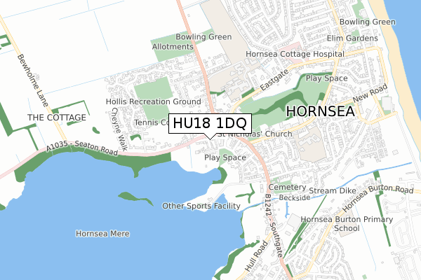 HU18 1DQ map - small scale - OS Open Zoomstack (Ordnance Survey)