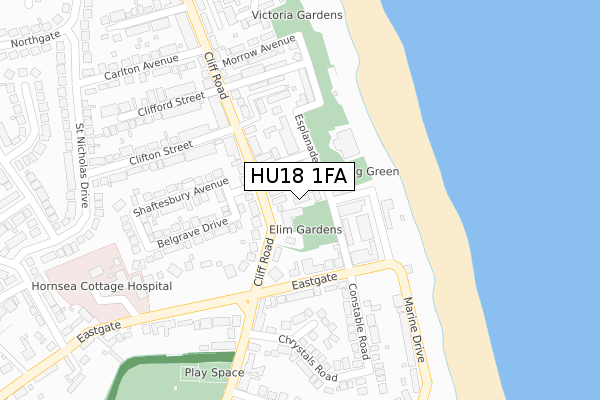 HU18 1FA map - large scale - OS Open Zoomstack (Ordnance Survey)