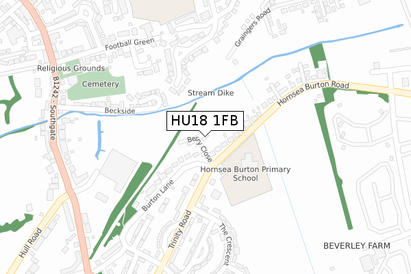 HU18 1FB map - large scale - OS Open Zoomstack (Ordnance Survey)