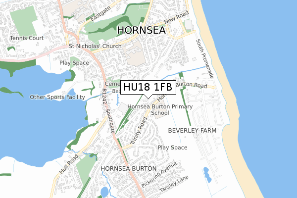 HU18 1FB map - small scale - OS Open Zoomstack (Ordnance Survey)