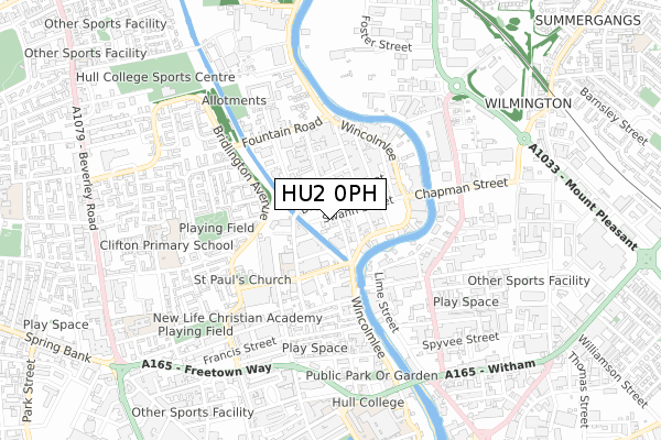 HU2 0PH map - small scale - OS Open Zoomstack (Ordnance Survey)