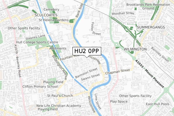 HU2 0PP map - small scale - OS Open Zoomstack (Ordnance Survey)