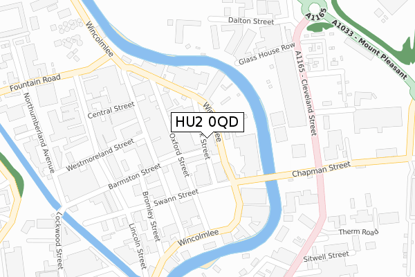 HU2 0QD map - large scale - OS Open Zoomstack (Ordnance Survey)