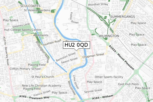 HU2 0QD map - small scale - OS Open Zoomstack (Ordnance Survey)