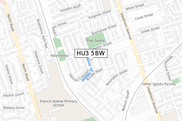 HU3 5BW map - large scale - OS Open Zoomstack (Ordnance Survey)