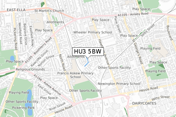 HU3 5BW map - small scale - OS Open Zoomstack (Ordnance Survey)
