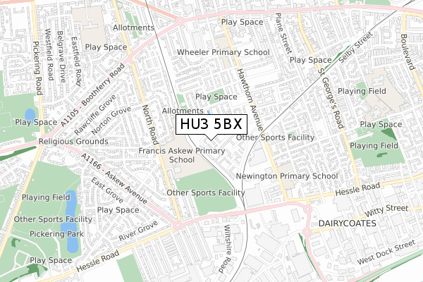 HU3 5BX map - small scale - OS Open Zoomstack (Ordnance Survey)