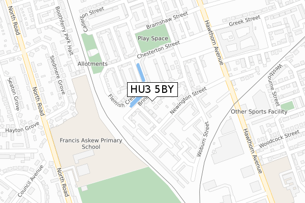 HU3 5BY map - large scale - OS Open Zoomstack (Ordnance Survey)