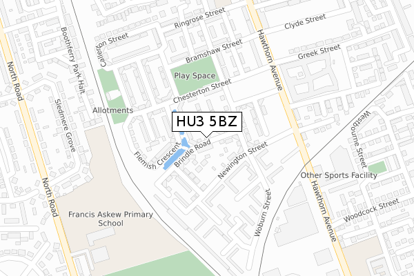 HU3 5BZ map - large scale - OS Open Zoomstack (Ordnance Survey)