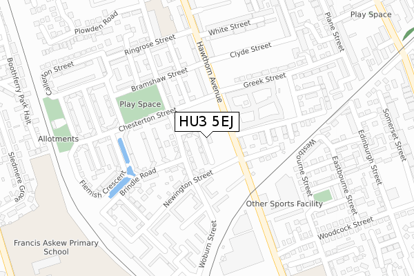 HU3 5EJ map - large scale - OS Open Zoomstack (Ordnance Survey)