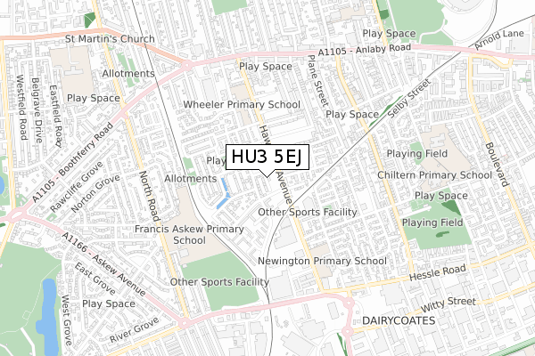 HU3 5EJ map - small scale - OS Open Zoomstack (Ordnance Survey)