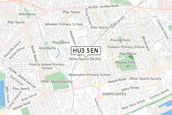 HU3 5EN map - small scale - OS Open Zoomstack (Ordnance Survey)