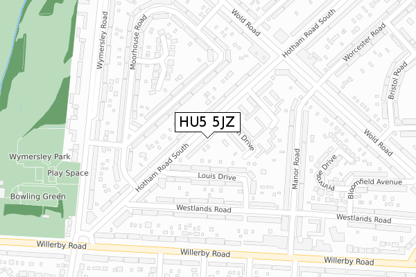 HU5 5JZ map - large scale - OS Open Zoomstack (Ordnance Survey)