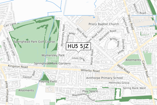 HU5 5JZ map - small scale - OS Open Zoomstack (Ordnance Survey)