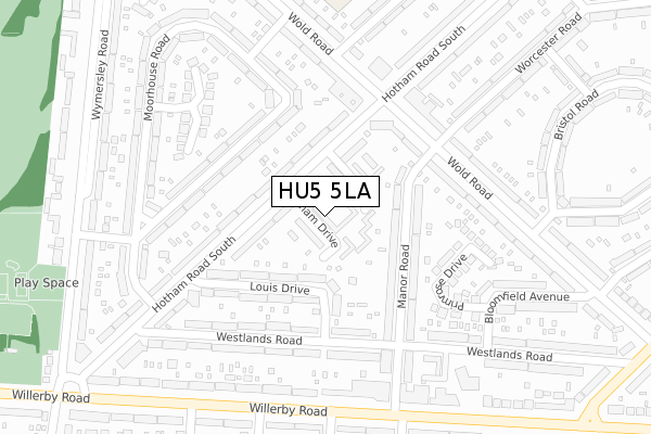 HU5 5LA map - large scale - OS Open Zoomstack (Ordnance Survey)