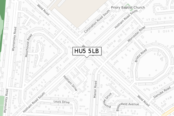 HU5 5LB map - large scale - OS Open Zoomstack (Ordnance Survey)