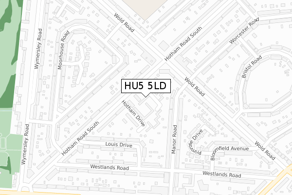 HU5 5LD map - large scale - OS Open Zoomstack (Ordnance Survey)