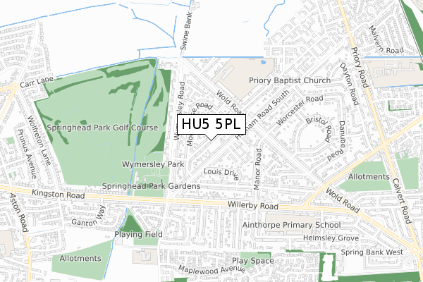 HU5 5PL map - small scale - OS Open Zoomstack (Ordnance Survey)