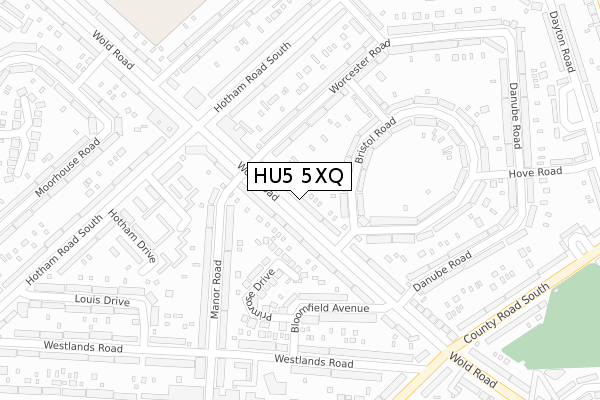 HU5 5XQ map - large scale - OS Open Zoomstack (Ordnance Survey)