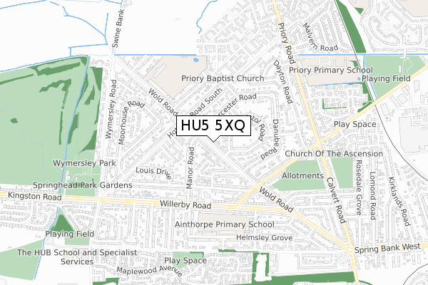 HU5 5XQ map - small scale - OS Open Zoomstack (Ordnance Survey)