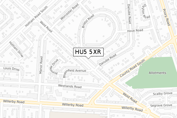 HU5 5XR map - large scale - OS Open Zoomstack (Ordnance Survey)