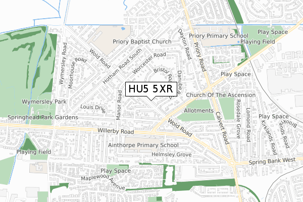 HU5 5XR map - small scale - OS Open Zoomstack (Ordnance Survey)