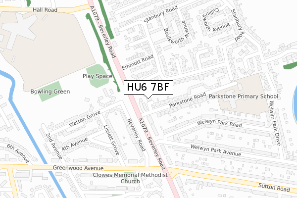 HU6 7BF map - large scale - OS Open Zoomstack (Ordnance Survey)