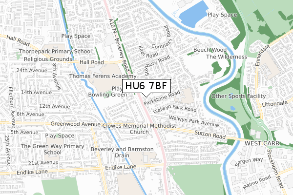 HU6 7BF map - small scale - OS Open Zoomstack (Ordnance Survey)