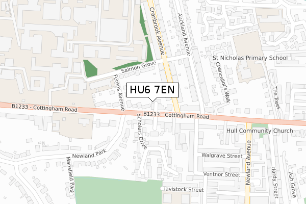 HU6 7EN map - large scale - OS Open Zoomstack (Ordnance Survey)