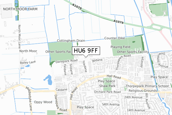 HU6 9FF map - small scale - OS Open Zoomstack (Ordnance Survey)