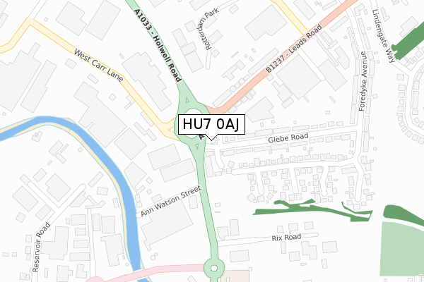 HU7 0AJ map - large scale - OS Open Zoomstack (Ordnance Survey)