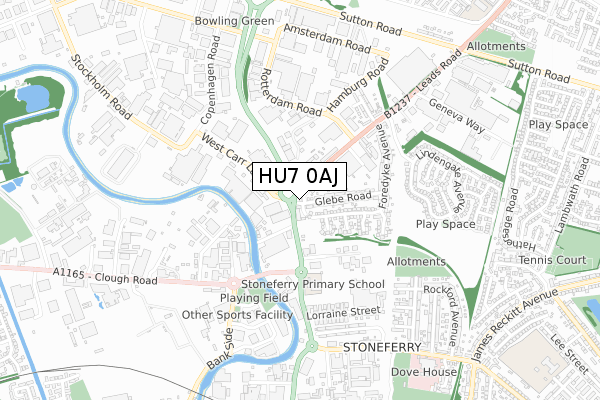 HU7 0AJ map - small scale - OS Open Zoomstack (Ordnance Survey)