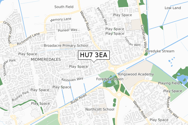 HU7 3EA map - small scale - OS Open Zoomstack (Ordnance Survey)