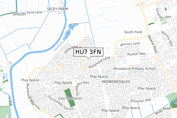 HU7 3FN map - small scale - OS Open Zoomstack (Ordnance Survey)