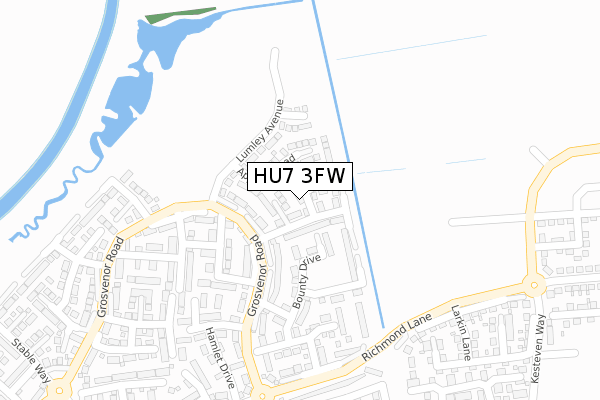 HU7 3FW map - large scale - OS Open Zoomstack (Ordnance Survey)