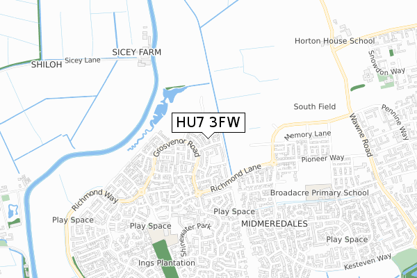 HU7 3FW map - small scale - OS Open Zoomstack (Ordnance Survey)