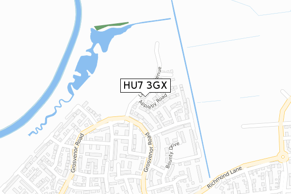 HU7 3GX map - large scale - OS Open Zoomstack (Ordnance Survey)