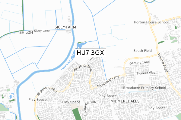 HU7 3GX map - small scale - OS Open Zoomstack (Ordnance Survey)