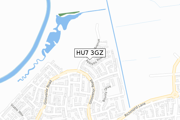 HU7 3GZ map - large scale - OS Open Zoomstack (Ordnance Survey)