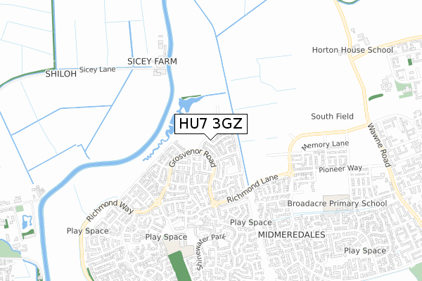 HU7 3GZ map - small scale - OS Open Zoomstack (Ordnance Survey)
