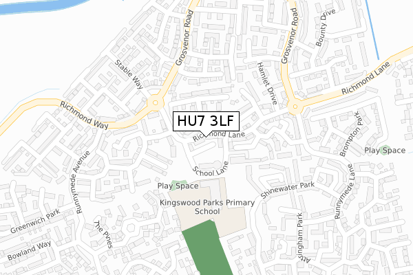 HU7 3LF map - large scale - OS Open Zoomstack (Ordnance Survey)
